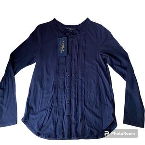Polo Ralph Lauren Long Sleeve Blouse Navy Size M (8-10) NWT